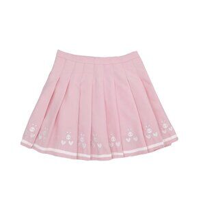 Pink Pleated Skirt Skort Bunny Heart Embroidery Cute Harajuku Lolita Mini Skirt